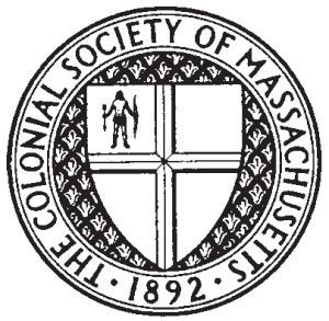 The black and white circular logo of the Colonial Society of Massachusetts.
